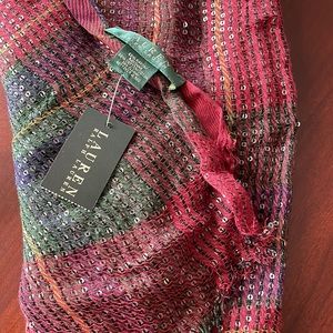 Lauren Ralph Lauren Women's Elizabeth Scarf Sequined Tartan - Burgundy Red Green